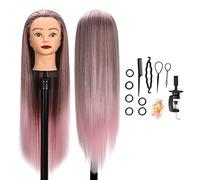 GUANJUNE Testa di Formazione per Parrucchieri Parrucchiere,Testa di Manichino,Testa di Bambola di Cosmetologia in Fibra Sintetica al 100% da 26-28 Pollici,Regali per Ragazze (Rosa Sfumato)