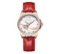 Guanqin Orologio da polso da donna con scheletro, automatico, automatico, con strass, con zaffiro su entrambi i lati, impermeabile, in acciaio luminoso e cinturino in ceramica o pelle, Gqgj16121 Rosso