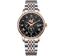 Guanqin Orologio da polso da uomo, multifunzione, automatico, a carica automatica, con zaffiro, calendario aziendale, settimana, fasi lunari, impermeabile, in acciaio inox o cinturino in pelle, Colore