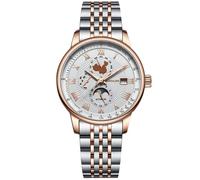 Guanqin Orologio da polso da uomo, multifunzione, automatico, a carica automatica, con zaffiro, calendario aziendale, settimana, fasi lunari, impermeabile, in acciaio inox o cinturino in pelle, Colore