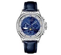 Guanqin Orologio da polso meccanico da uomo, stile vintage, automatico, automatico, con cristalli di zaffiro, multifunzione, con fasi lunari, impermeabile, elegante cinturino in vera pelle con