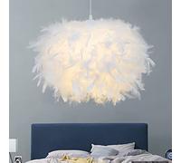 GUANSHAN 40 cm/15.9" Emisfero Bianco Piuma Pendente Luce Piuma Paralume Lampada da Soffitto per Soggiorno, Camera da Letto, Sala da Pranzo