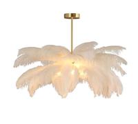 GUANSHAN Lampada a sospensione con paralume in piuma di struzzo bianco Lampada a sospensione Lampada da soffitto Apparecchio di illuminazione da soffitto per camera da letto, soggiorno
