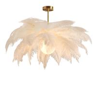 GUANSHAN Lampada a sospensione con paralume in piuma di struzzo bianco Lampada a sospensione Lampada da soffitto Apparecchio di illuminazione da soffitto per camera da letto, soggiorno