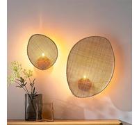 GUANSHAN Lampada da parete in rattan intrecciato a mano, paralume decorativo retrò in rattan, lampada da notte in stile giapponese Wabi-Sabi, lampada da comodino per camera da letto, corridoio, scale