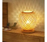 GUANSHAN Lampada da tavolo a lanterna in bambù intrecciato, lampada da comodino, luce notturna in stile rurale, luce decorativa, illuminazione da tavolo per camera da letto