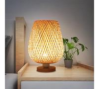 GUANSHAN Lampada da tavolo in bambù intrecciato Stile Zen Paralume in bambù Lampada da tavolo Illuminazione decorativa da tavolo Luce notturna Luce d'atmosfera per camera da letto, soggiorno