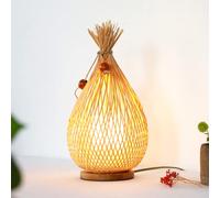 GUANSHAN Lanterna da tavolo in bambù fatta a mano, lampada da comodino in bambù, lampada da notte, paralume decorativo per soggiorno, camera da letto, con lampadina da 5 W