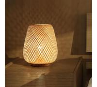 GUANSHAN Lanterna in bambù Lampada da tavolo Lampada da comodino Luce decorativa da tavolo Lampada da tavolo Illuminazione Paralume in bambù per camera da letto, soggiorno, interruttore dimmer