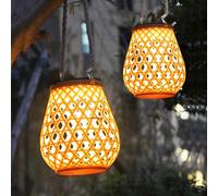 Luce solare esterna portatile imitazione bambù tessitura luce solare atmosfera lanterna luce illuminazione solare luce decorativa da giardino per prato, cortile