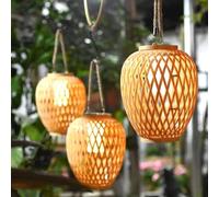 GUANSHAN Luce solare portatile per esterni Stile pastorale Imitazione bambù Tessitura Luce Atmosfera Lanterna Luce Illuminazione solare Luce decorativa da giardino per prato, cortile