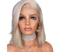 GUANSHAN Parrucche Anteriori in Pizzo Bob Corto Oro Chiaro Parrucche Anteriori in Pizzo Sintetico Resistente al Calore Parrucca Piena per Capelli Parte Laterale per Donne Ragazze, 12"