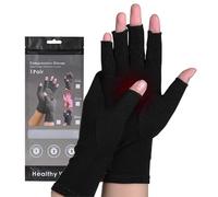 Guanti a compressione per artrite in bambù, per uomini e donne, senza dita, per tunnel carpale, polso, mano, per dolori da artrite (nero, M)