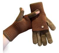Guanti a maglia bidirezionale, guanti invernali senza dita da donna, mezze dita con punte touchscreen, lana invernale bloccata 2 in 1, Marrone + caffè scuro, Taglia unica