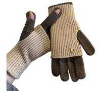 Guanti a maglia bidirezionale, guanti invernali senza dita da donna, mezze dita con punte touchscreen, lana invernale bloccata 2 in 1, cachi + grigio scuro, Taglia unica