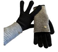 Guanti a maglia bidirezionale, guanti invernali senza dita da donna, mezze dita, con punte touchscreen, lana bloccata invernale 2 in 1 (nero + grigio)