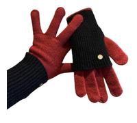 Guanti a maglia bidirezionale, guanti invernali senza dita da donna, mezze dita con punte touchscreen, lana invernale bloccata 2 in 1, rosso e nero., Taglia unica