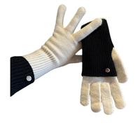 Guanti a maglia bidirezionale, guanti invernali senza dita da donna, mezze dita con punte touchscreen, lana invernale bloccata 2 in 1, bianco e nero., Taglia unica