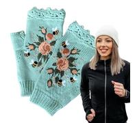 Guanti A Maglia Da Donna: Disegno Di Ricamo Di Fiori, Stile Senza Invernale, Tessuto Per La Pelle | Guanti Con Schermo Tocco Caldo Per La Comodità Di Messaggi Di Testo, Soluzione