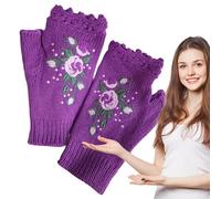 Guanti A Maglia Da Donna: Disegno Di Ricamo Di Fiori, Stile Senza Invernale, Tessuto Per La Pelle | Guanti Con Schermo Tocco Caldo Per La Comodità Di Messaggi Di Testo, Soluzione
