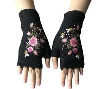 Guanti A Maglia Da Donna: Disegno Di Ricamo Di Fiori, Stile Senza Invernale, Tessuto Per La Pelle | Guanti Con Schermo Tocco Caldo Per La Comodità Di Messaggi Di Testo, Soluzione
