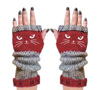 Guanti a maglia senza dita - Cat Embroidery Mitts, Warm Patchworkk Fingerless Knitted Gloves with Open Finger for Women and Girl | Cute Cat Embroidery Sleeves for Daily Commute, Outdoor Activities