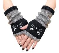 Guanti a maglia senza dita - Cat Embroidery Mitts, Warm Patchworkk Fingerless Knitted Gloves with Open Finger for Women and Girl | Cute Cat Embroidery Sleeves for Daily Commute, Outdoor Activities