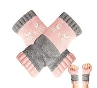 Guanti a maglia senza dita - Cat Embroidery Mitts, Warm Patchworkk Fingerless Knitted Gloves with Open Finger for Women and Girl | Cute Cat Embroidery Sleeves for Daily Commute, Outdoor Activities