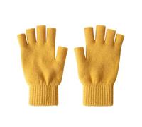 Guanti a mezze dita in pura lana mongola, unisex giallo Yellow