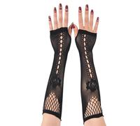 Guanti a Rete Neri, Guanti a Rete Senza Dita Donna, Lunghi Fishnet Gloves, Elastica Gloves, Costumi Accessori per Feste da Donna, per Cosplay, Halloween e Feste di Carnevale (C)