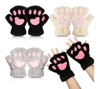 Guanti a Zampa di Gatto 3 Paia Guanti Kawaii Guanti da Gatto Peluche in Pelliccia Sintetica Cosplay Zampe di Gatto per Donne Guanti Senza Dita con Zampe di Leone per Ragazze Donne
