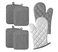 Guanti Barbecue 6 pezzi guanti da forno in cotone bianco rosso con cuscinetto caldo guanti lavabili in lavatrice con anello for appendere for cucina forno cottura forniture for cucinare(PE-G0027D)