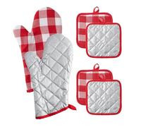 Guanti Barbecue 6 pezzi guanti da forno in cotone bianco rosso con cuscinetto caldo guanti lavabili in lavatrice con anello for appendere for cucina forno cottura forniture for cucinare(PE-G0027B)