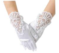 Guanti bianchi, guanti da ragazza di fiori per matrimoni, principessa satinata corta per la comunione delle damigelle (bianco, taglia 1-33 anni), pizzo, abito elegante