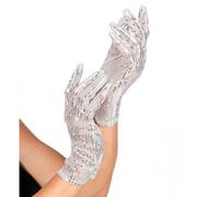 Guanti Corti con Paillettes Argento, Adulto Unisex