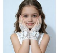 Guanti corti senza dita in pizzo con fiori e strass, bianchi/neri con nastro e paillettes, accessori da sposa Tagli UnicaPiantePoliestere