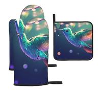 Guanti da cucina colorati resistenti al calore con colibrì blu-verde, cuscinetti caldi, roba da panettiere, regali da cucina per amanti della cucina cuochi mamma