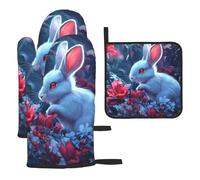 Guanti da cucina colorati resistenti al calore con coniglio dagli occhi rossi, cuscinetti caldi, roba da panettiere, regali da cucina per amanti della cucina cuochi mamma