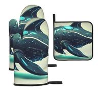 Guanti da cucina colorati resistenti al calore con delfini meccanici blu e neri, cuscinetti caldi, roba da panettiere, regali da cucina per amanti della cucina cuochi mamma