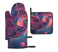 Guanti da cucina colorati resistenti al calore con frammento rosso di pavone cuscinetti caldi, roba da panettiere, regali da cucina per amanti della cucina cuochi mamma