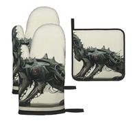 Guanti da cucina colorati resistenti al calore con piccolo dragone nero, cuscinetti caldi, roba da panettiere, regali da cucina per amanti della cucina cuochi mamma