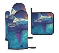 Guanti da cucina colorati resistenti al calore con squalo ferito, cuscinetti caldi, roba da panettiere, regali da cucina per amanti della cucina cuochi mamma