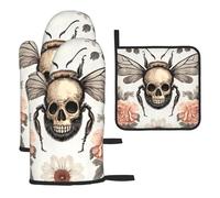 Guanti da cucina colorati resistenti al calore, motivo: un'ape con uno scheletro dietro di essa, cuscinetti caldi, simpatici prodotti da forno, regali per la cucina per gli amanti della cucina e la