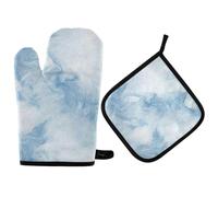 Guanti da cucina e presine con texture in marmo blu alla moda, guanti da cucina isolati termicamente 2 pezzi per cucinare barbecue barbecue
