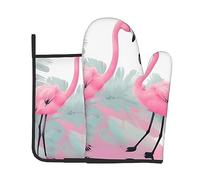 Guanti Da Cucina Per Forno Resistenti Al Calore Pink Flamingo Pattern Guanti Da Forno Decorativo Guanto Da Fornos per Barbecue Pasticceria Bbq Set Di 2