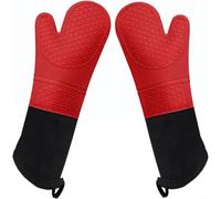 Guanti da cucina professionali in silicone, 1 paio, extra lunghi, resistenti al calore, con fodera in cotone.