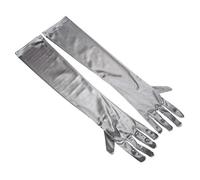 Guanti da donna elasticizzati in raso di seta da sposa, per balli di fine anno, 55, Argento, Taglia unica