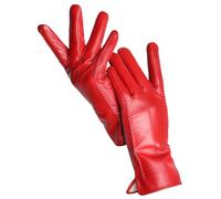 Guanti da donna in pelle di pecora invernali corti sottili touch screen guida guanti in pelle da donna, Red Touch, 7.5