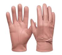 Guanti da donna in pelle morbida foderata in vera pelle colorata con fiocco, caldo inverno rosa M-L