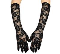 Guanti da donna in pizzo elasticizzato con lunghezza al gomito,guanti neri da sposa floreali,guanti da flapper anni '20 per l'opera,accessori per costumi da festa di sera Cosplay